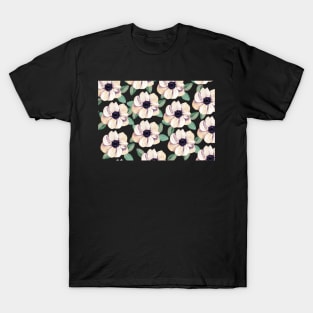 Romantic light pink flowers in a pattern with some green leafs T-Shirt